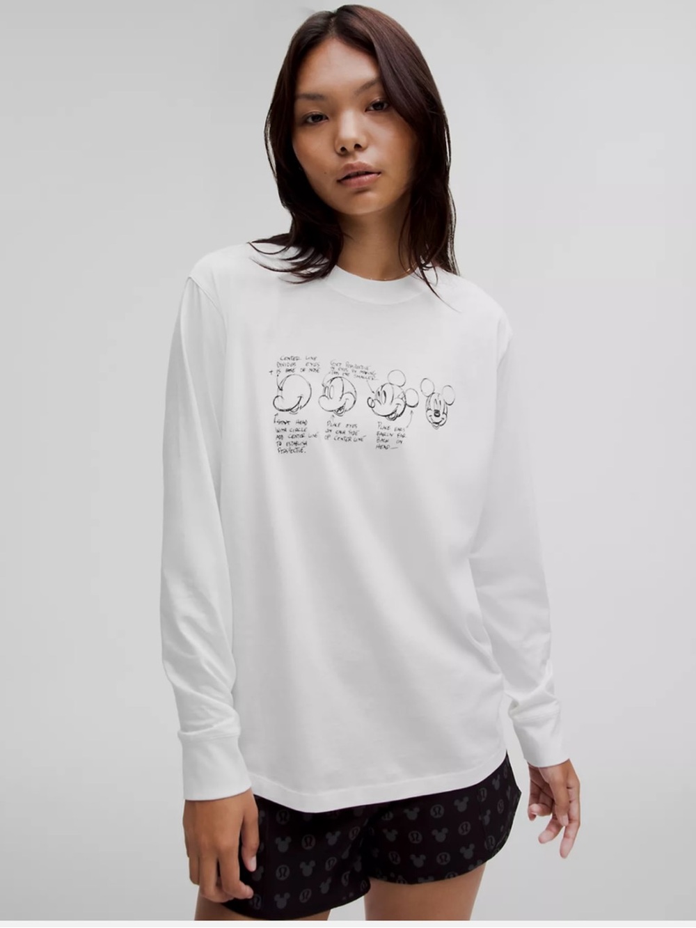 lululemon athletica Disney White Long Sleeve Tee with Black Mickey Sketch Faces